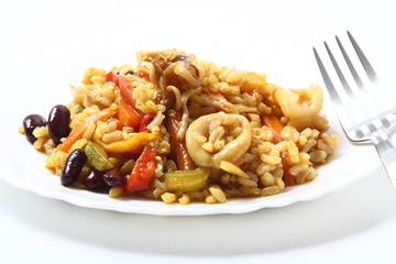 Riso orientale con pesce e verdure