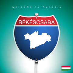 The City label and map of Hungary In American Signs Style