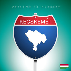 The City label and map of Hungary In American Signs Style