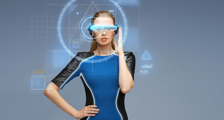 woman in virtual reality 3d glasses with screens