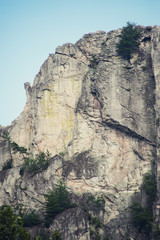 A close shot of Seneca Rocks in West Virginia, a popular spot for hiking and climbing.
