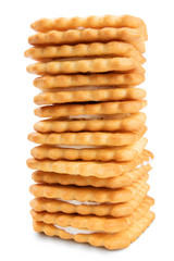 Dry crackers and cream cheese isolate on white with shadow with clipping path