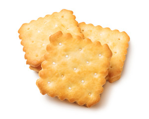 Dry crackers and cream cheese isolate on white with shadow with clipping path