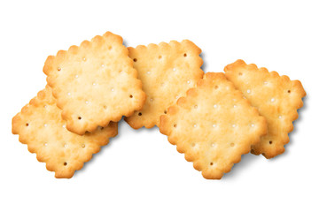 Dry crackers and cream cheese isolate on white with shadow