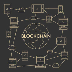 Gold line web concept for blockchain