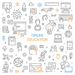 Vector line banner for online education