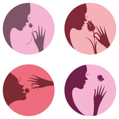 Four icons female face silhouette. Beauty is youth and nature. Vector flat design.