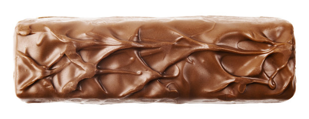 Closeup of chocolate,peanut and caramel bar isolated on white