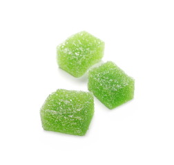 Green jelly sugar candies isolated on white background 