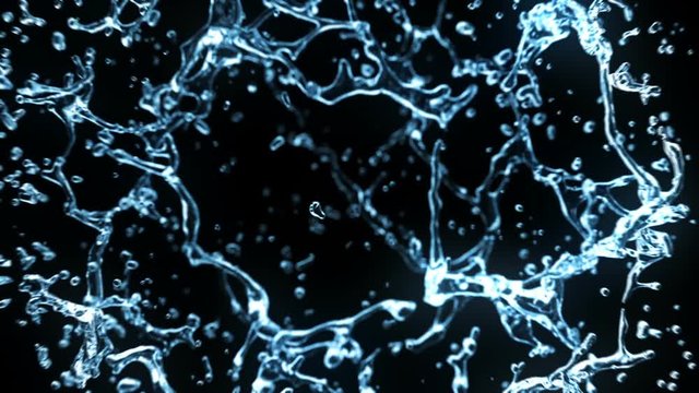 Beautiful Water Explosion in Slow Motion. Blue Color. Abstract 3d Animation with Alpha Matte. Full HD 1920x1080.