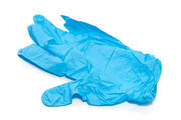 Fototapeta premium blue thin medical glove isolated on white background