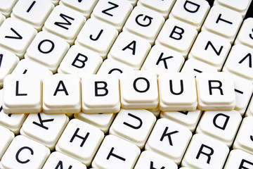 Labour text alphabet word by letters. Letter blocks crossword 