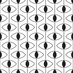 Black and white background with eye-shaped beads. Seamless vector pattern