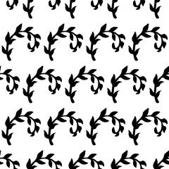 Fototapeta na wymiar Black and white botanical background with repeated curly branches of leaves. Seamless vector pattern