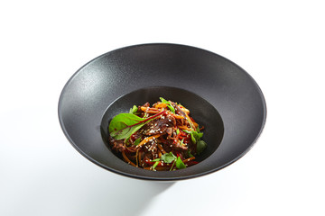 Specialties of Pan-Asian cuisine in red plate