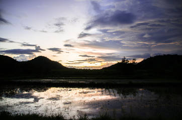 The Moment of  sun is going down under the sky. 
