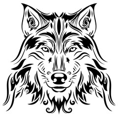 Beautiful wolf tattoo.Vector wolf's head as a design element on isolated background