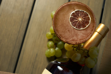 Alcoholic cocktail grape mojito with lime and cognac