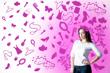 Beautiful woman with drawn female stuff