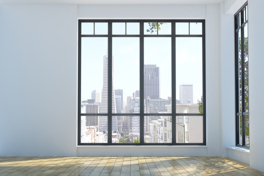 Modern unfurnished interior with city view