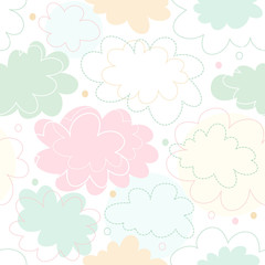Seamless decorative bright pattern with fantasy clouds. Childish delicate texture, cute baby background