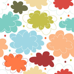 Seamless decorative multicolor pattern with fantasy clouds. Childish delicate texture, cute baby background