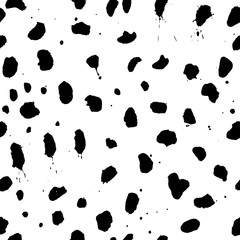 Seamless handdrawn pattern with black ink on white background. Abstract brush stains