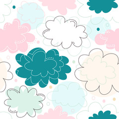 Seamless decorative pattern with fantasy clouds. Childish delicate texture, cute baby background
