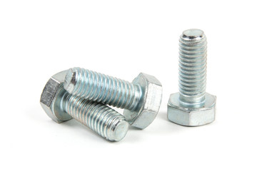 steel metal bolts on a white background