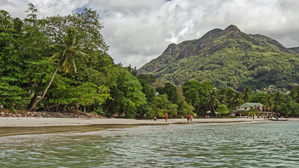 Sunny day on the beach in the Seychelles