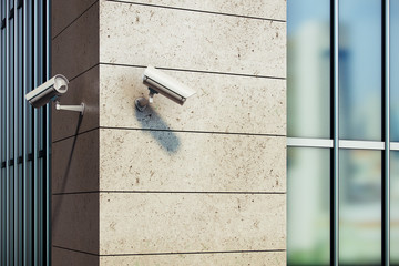 Modern building with cameras
