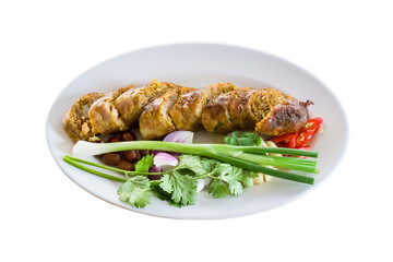 Northern Thai food spicy sausage or Sai Aua isolated on white background