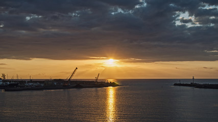 A sunset near the industrial port of the Reunion island