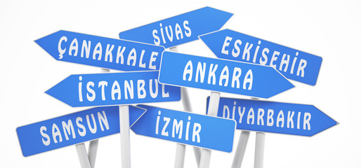 Turkey Blue Traffic sign and white background