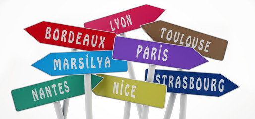 France Traffic sign and white background