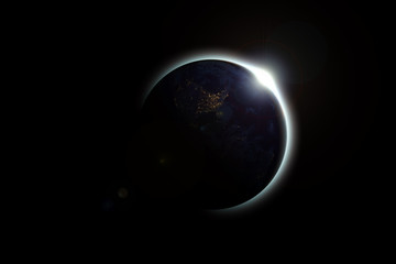 The earth covers the sun in a beautiful solar eclipse. The dark side of planet earth, Elements of this Image Furnished By NASA. Concept science, space, parallel universe.