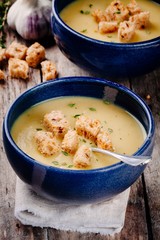 homemade cream soup with croutons
