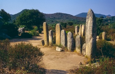 Alignements/ Steinreihen/ Menhire von Palaggiu/ Campu dei Morti, Sartènais, Insel Korsika,...