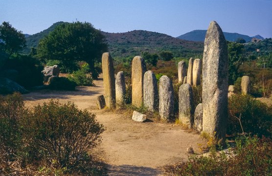Alignements/ Steinreihen/ Menhire von Palaggiu/ Campu dei Morti, Sart&egrave;nais, Insel Korsika, Frankreich, Europa