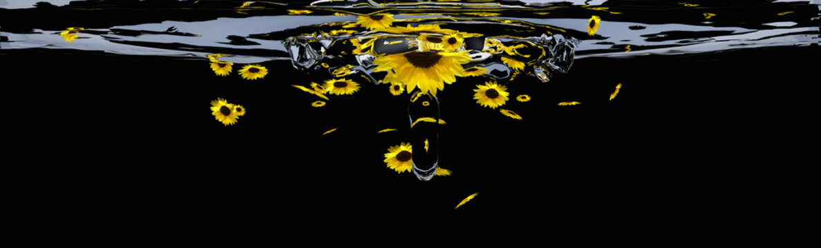 Header mit Sonnenblumen. 3d-Illustration