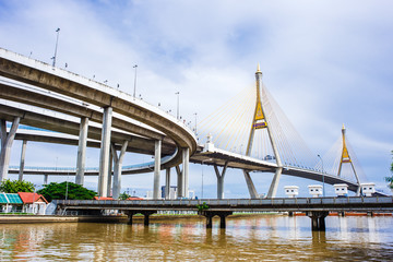 タイ　バンコク：プミポン橋、チャオプラヤ川 (Bhumibo l Bridge)