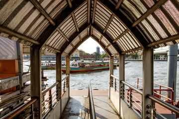 Stop river bus on the Chao Phraya river. Still a popular method of transporting passengers, the...