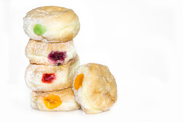 Donuts for hanukkah celebration on white background.