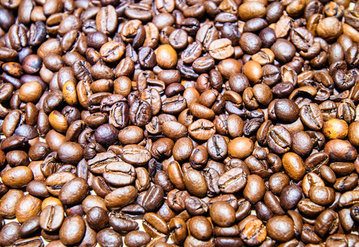 Coffee background with roasted coffee beans.