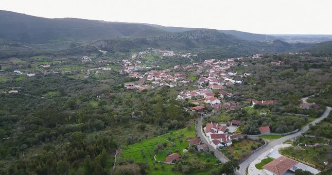 Aerial view village around Parque Natural de las Sierras de Aire y Candeeiros