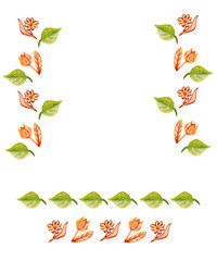 Fototapeta na wymiar Leaves and flowers, watercolor illustration for a book