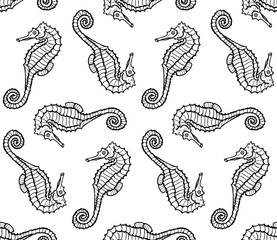 Vector seamless pattern from seahorse silhouette. Hippocampus illustration