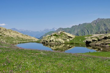 Beautiful view over mountain lake at Abkhazia