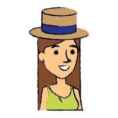 beautiful woman with cap avatar character vector illustration design