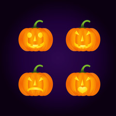 Halloween pumpkin vector icons set, emotion variation, emoji.